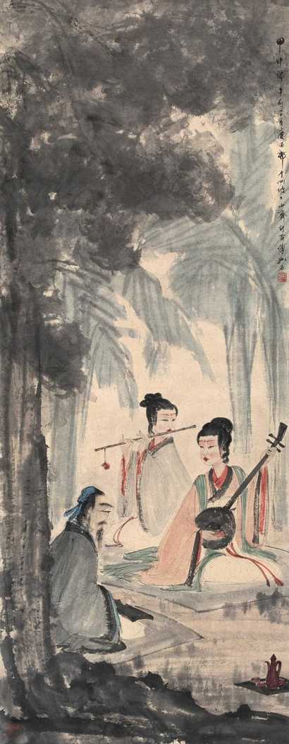 傅抱石 1944年作 东山丝竹图 立轴